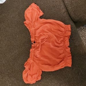 rust off shoulder crop top